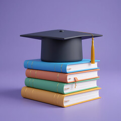Vibrant Graduation Cap on Colorful Books &ndash; Academic Success Concept