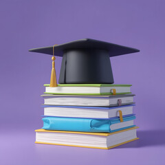 Vibrant Graduation Cap on Colorful Books &ndash; Academic Success Concept