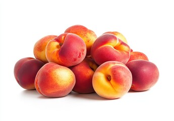 Fresh and Juicy Peaches Stacked Neatly on a White Background, Perfect for Summer Fruit Displays and Healthy Snack Ideas