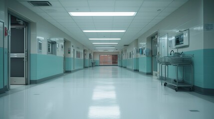 A photo of a hospital hallway with no activity.