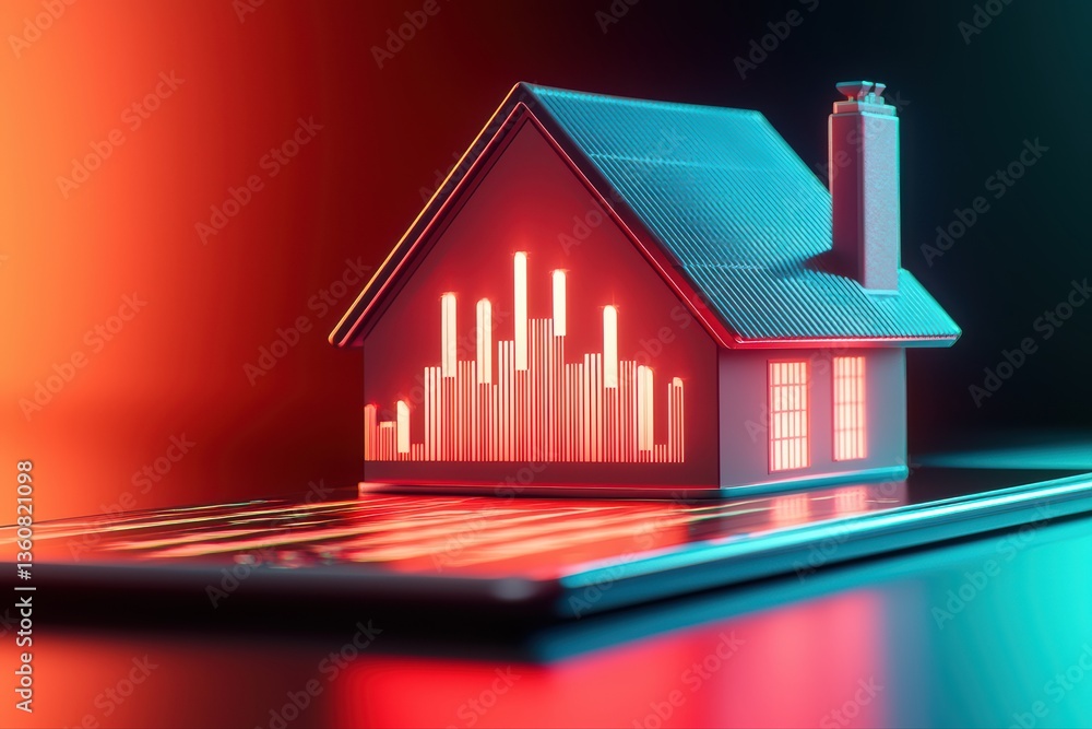Poster digital home model with financial data visualization