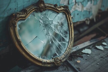 Broken Mirror with Cracked Glass