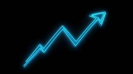 Neon blue arrow on an upward-trending graph, symbolizing business growth and stock market technology. Illustration with detailed renderings on a black background.