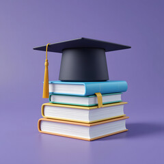 Vibrant Graduation Cap on Colorful Books &ndash; Academic Success Concept
