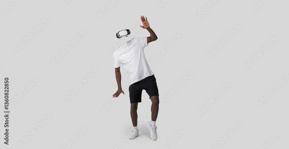 Aufkleber a person is engaged with modern virtual reality technology, wearing a headset and using a device to 