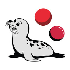 Cute Seal Sitting with Big Eyes, Adorable Animal Illustration for Wildlife and Kids' Designs