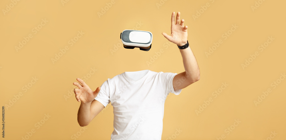 Aufkleber a person wearing a virtual reality headset engages with the technology, appearing without a visible 