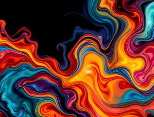 Obraz premium Abstract background with colorful waves in orange, yellow, red, blue and green, 3D paint texture wallpaper