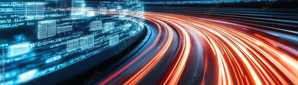Poster abstract data flow with light trails and motion blur