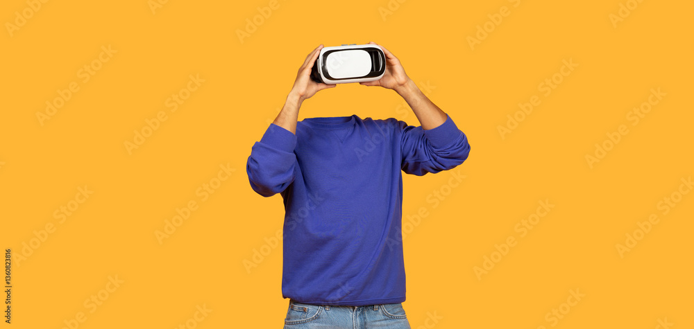 Aufkleber a person is immersed in virtual reality using a headset, showcasing a modern approach to technology.