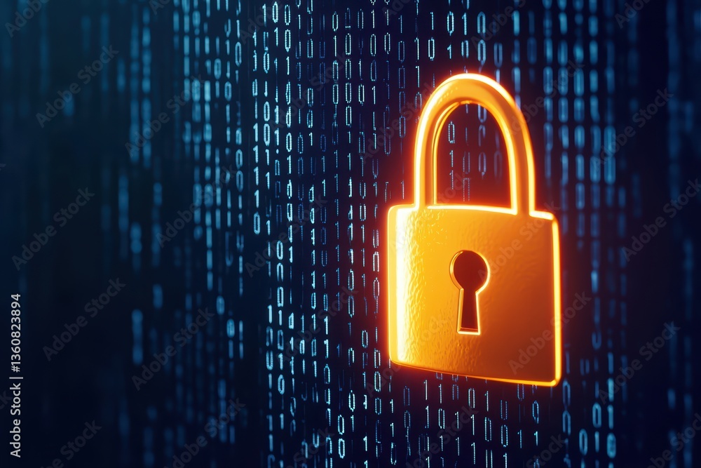 Poster digital security concept with lock symbol on code