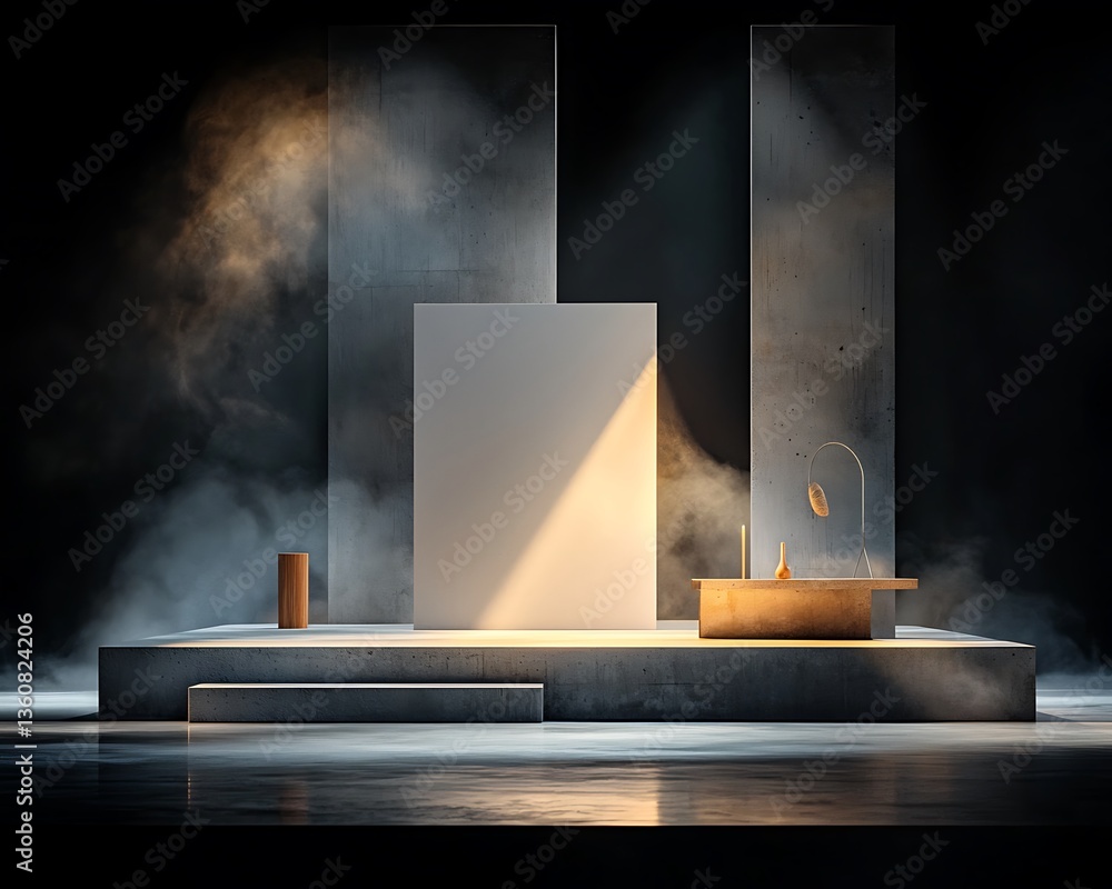 Poster minimalist product display with smoke and light