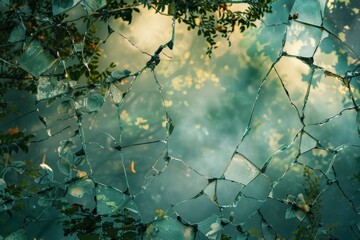 Broken Mirror with Cracked Glass