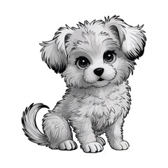 Adorable White Puppy with Soft Fur, Sitting Cute Dog Illustration for Animal Art Designs