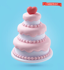 Wedding cake 3d cartoon vector icon
