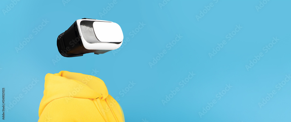Aufkleber a person wearing a vr headset engages with virtual reality technology. the isolated background highl