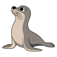 Charming Seal Sitting and Looking Up, Cute Cartoon Animal for Kids and Nature Designs