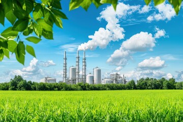 Obraz premium Modern industrial plant surrounded by green fields