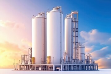 Obraz premium Industrial storage tanks against vibrant sky backdrop