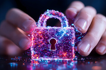 Hands protecting digital lock