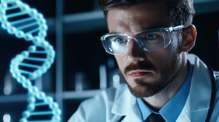 Focused scientist analyzing dna structure in laboratory