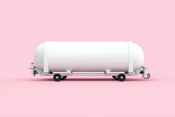 White cylinder on wheels against pink backdrop