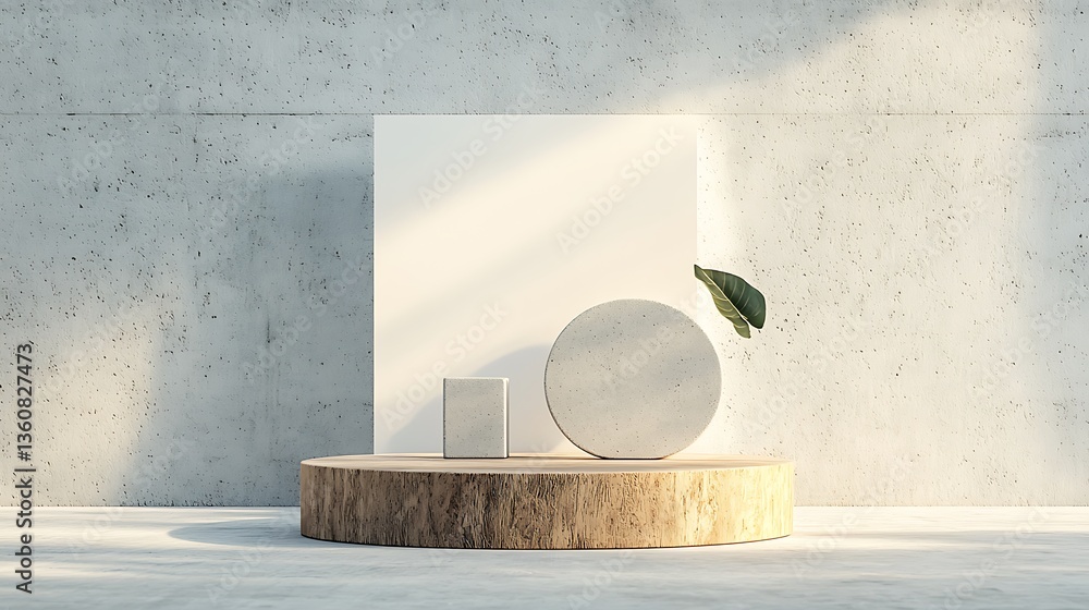 Aufkleber minimalist wooden podium display with neutral colors and a blank canvas