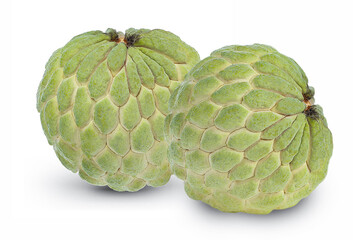 Two Fresh Cherimoya Fruits with Scaly Green Skin