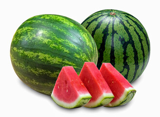 Whole Watermelon and Freshly Cut Red Slices Displayed