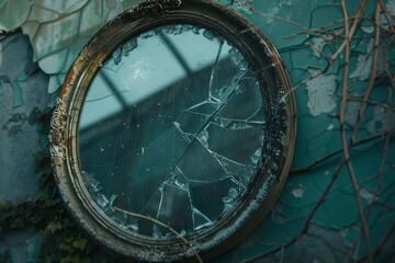 Obraz premium Broken Mirror with Cracked Glass