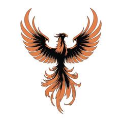 Phoenix Bird Illustration with Fiery Wings and Tail, Mythical Creature Art for Fantasy Designs