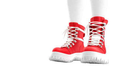 Stylish and comfortable red boots with a lace up design textured rubber soles and a bold contemporary aesthetic suitable for casual or athletic wear