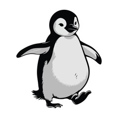 Penguin Silhouette Illustration, Cute Walking Penguin for Animal Clipart and Designs