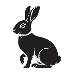 Black Rabbit Silhouette on White Background, Elegant Animal Illustration