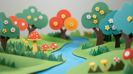 Obraz premium Papercraft forest stream scene.