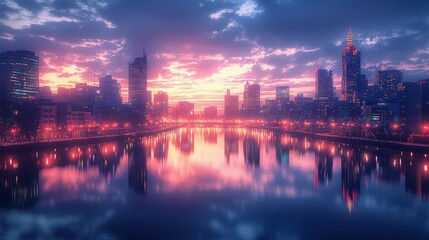 Fototapeta premium Breathtaking Melbourne skyline reflecting on Yarra River during twilight