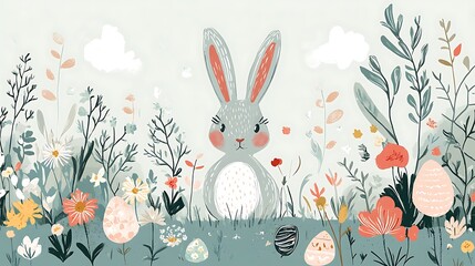 Obraz premium Easter Bunny Meadow Spring Flowers.