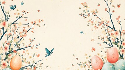 Spring Easter Eggs with Blossoms, and Butterflies.