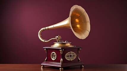 Vintage wood gramophone, an antique sound object isolated on white