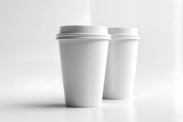 Two Blank White Disposable Coffee Cups with Lids for Branding Mockup