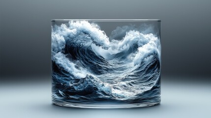 Stunning glass tumbler captures deep-sea storm with towering waves and dark clouds