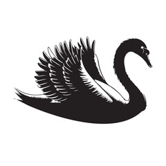 Elegant Black Swan Illustration with Graceful Wings, Nature Artwork