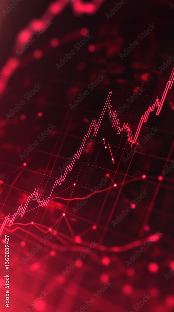 Poster abstract financial graph with upward trend on red background