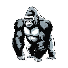 Powerful Gorilla Illustration, Strong Wildlife Animal Artwork