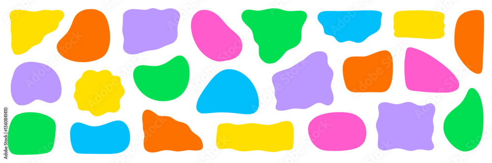 Poster Abstract organic shape round irregular form set. Liquid organic blob curve fluid shape figure. Abstract liquid bubble, wavy different form. Soft round oval pattern background. Vector illustration