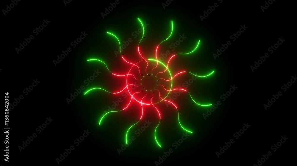 Poster 3d render, neon glowing blue wavy laser lines abstract circle background abstract neon red green las