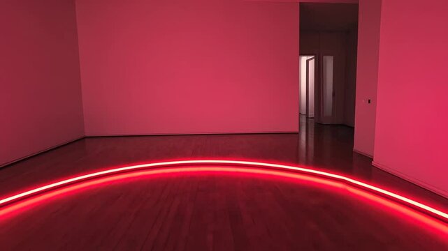 Abstract Interior with Glowing Red Circle Installation on Parquet Floor, Gallery