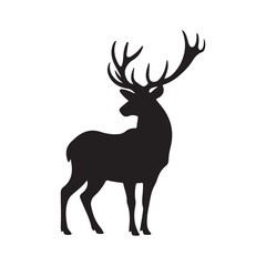 Powerful Stag with Antlers, Digital Deer Silhouette for Wildlife, Nature, and Forest Art