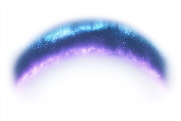 A celestial arc of purple and blue nebulae, stars, and cosmic dust, glowing softly against a white background.