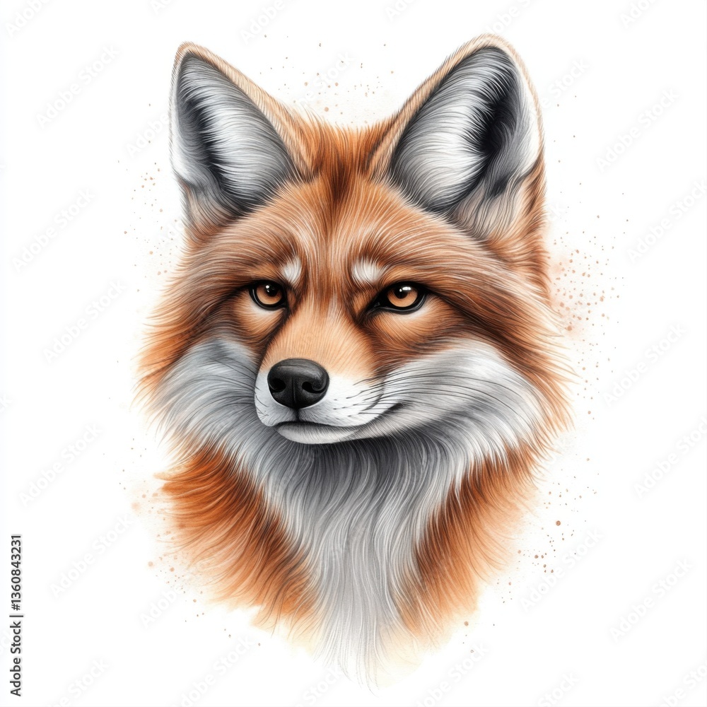Poster realistic portrait of a fox with striking features and detailed fur texture against a soft backgroun
